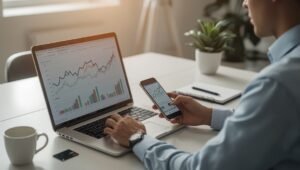 Affiliate-Marketing Umsatzwachstum am Laptop analysieren