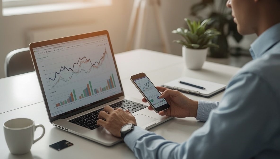 Affiliate-Marketing Umsatzwachstum am Laptop analysieren