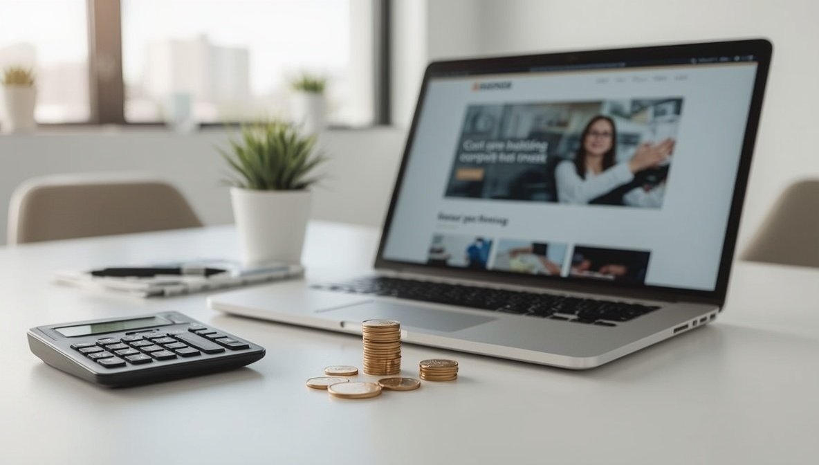 Kosten einer Website mit Taschenrechner und Laptop